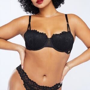 Savage x Fenty Not Sorry Lightly Lined Lace Balconette Bra Black Size 34C